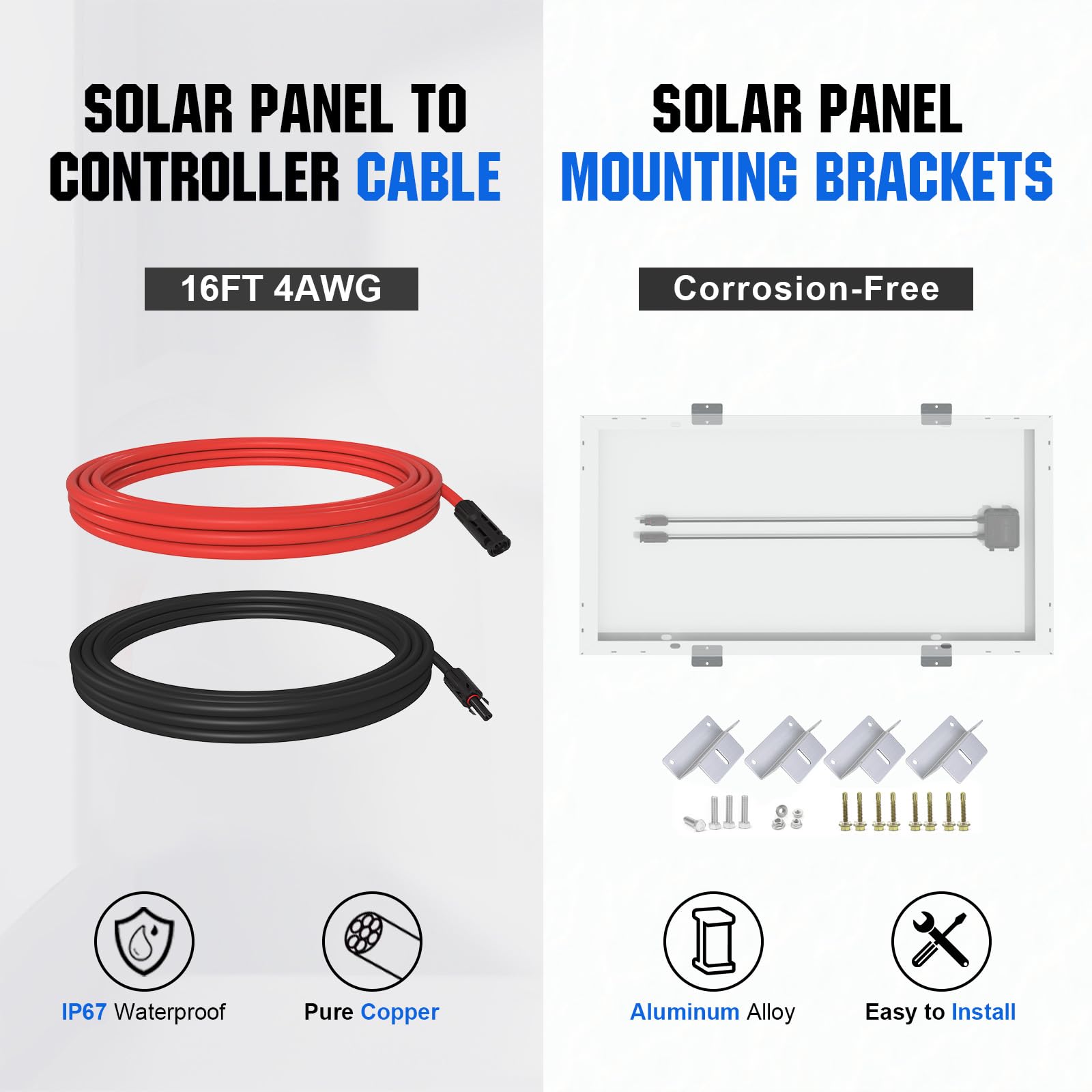 ECO-WORTHY Kit pannello solare 100 W 12 V per camper barca 12 V batteria: pannello solare monocristallino da 100 W + regolatore di carica solare da 30 A + cavo solare + morsetti di fissaggio Z