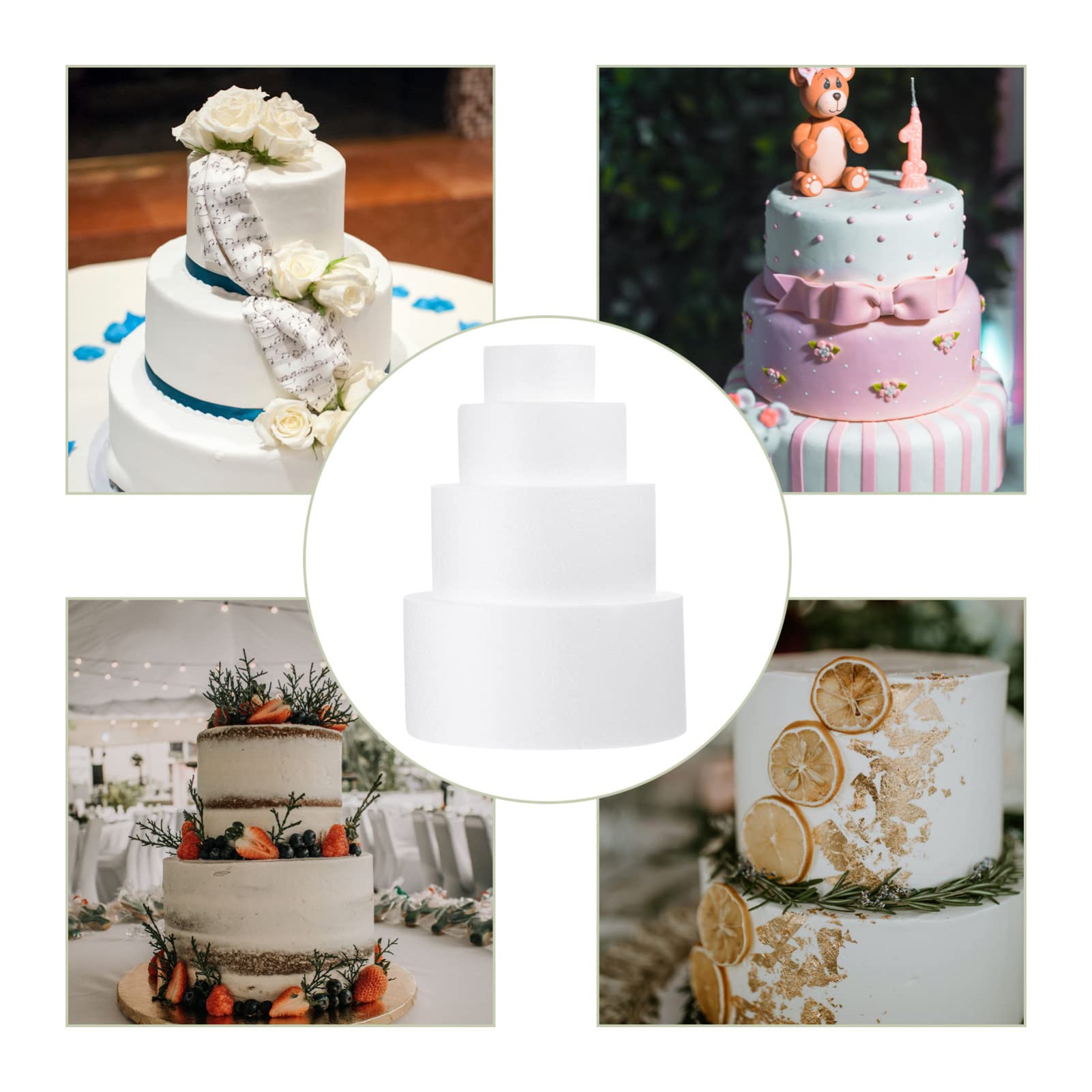 Happyyami 4 Stück Kuchen-Embryo-Modell Schaumkuchenkreise Runde Tortenattrappe Torten Dummies Rundes Styropor Kuchen Runden Schaumtortenattrappen 4-stöckig Weiß Dekorativer Rahmen Künstlich