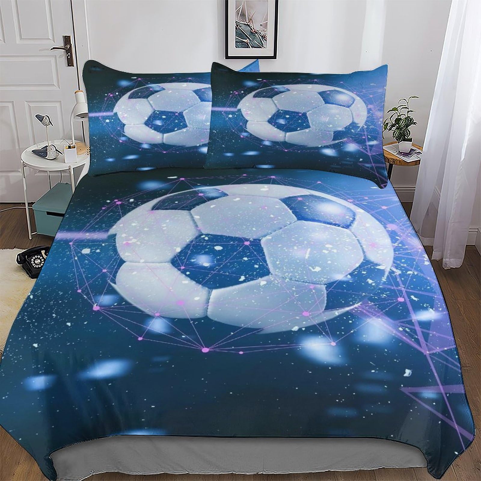GGJJTT Football Sport 3D Duvet Cover Bedding Set for Boys Girls Adults 3 Pieces Quilt Cover with Pillowcase Easy Care Soft Comforter Cover King220x240cm