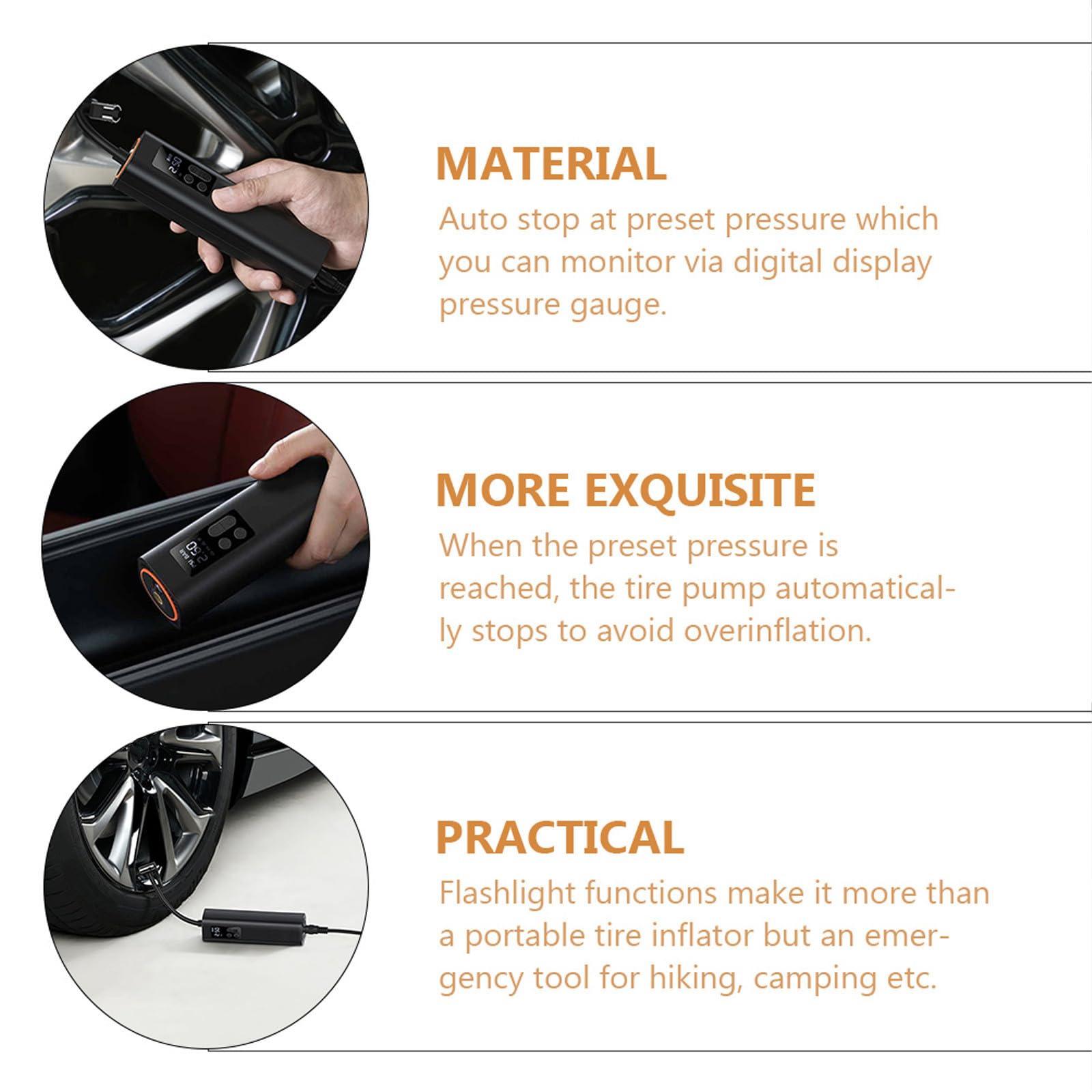 Beavorty Compresor Pantalla Coche Eléctrico de Neumáticos para Portátil y Digital y Apagado Automático, Material de Cobre Abs y Caucho Negro Bicicleta Adecuado para Senderismo y Camping