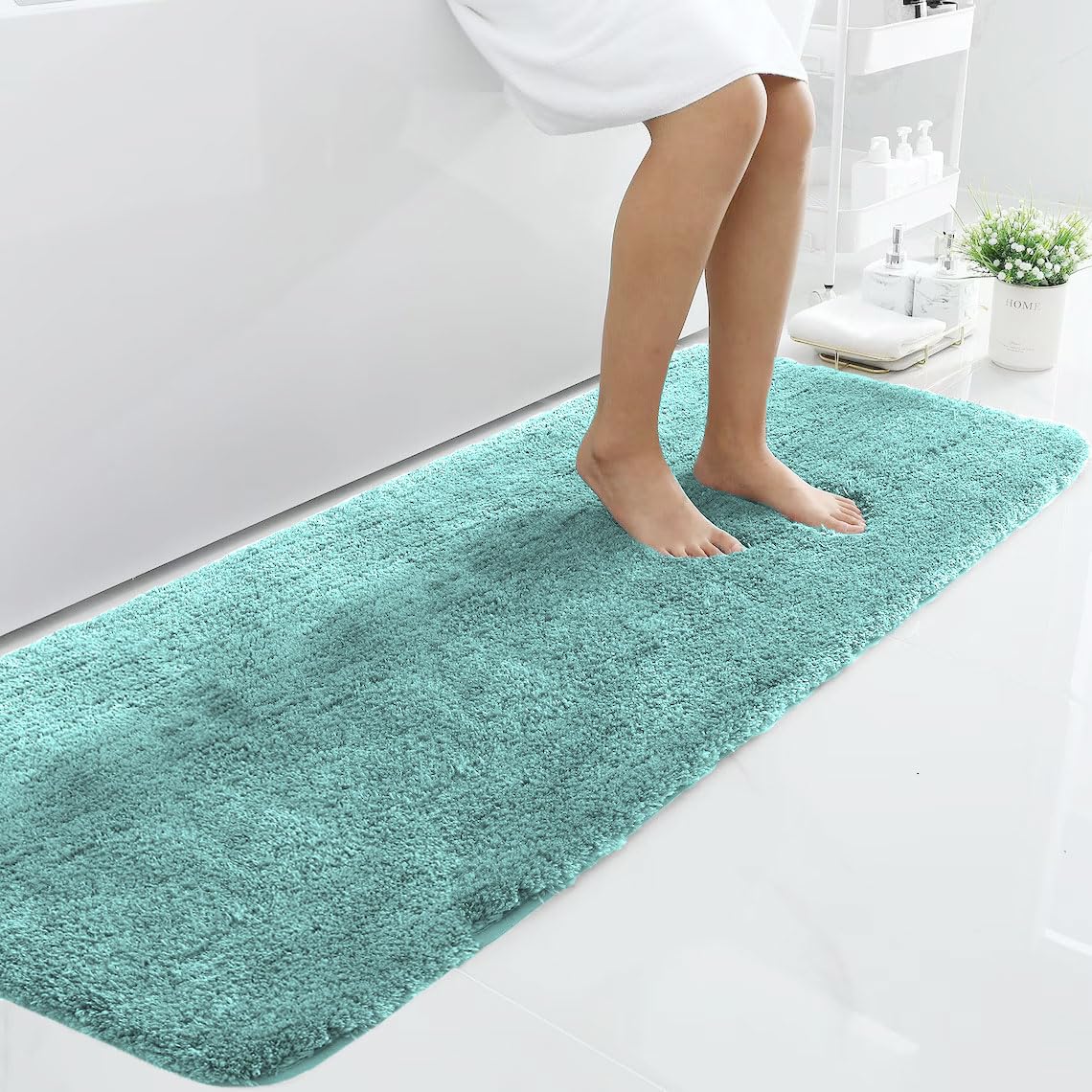 LUXE HOME INTERNATIONAL Microfiber Runner Super Soft Non Slip Vegas Rugs For Bedroom (2X5 Ft, Aqua) Pack Of 1