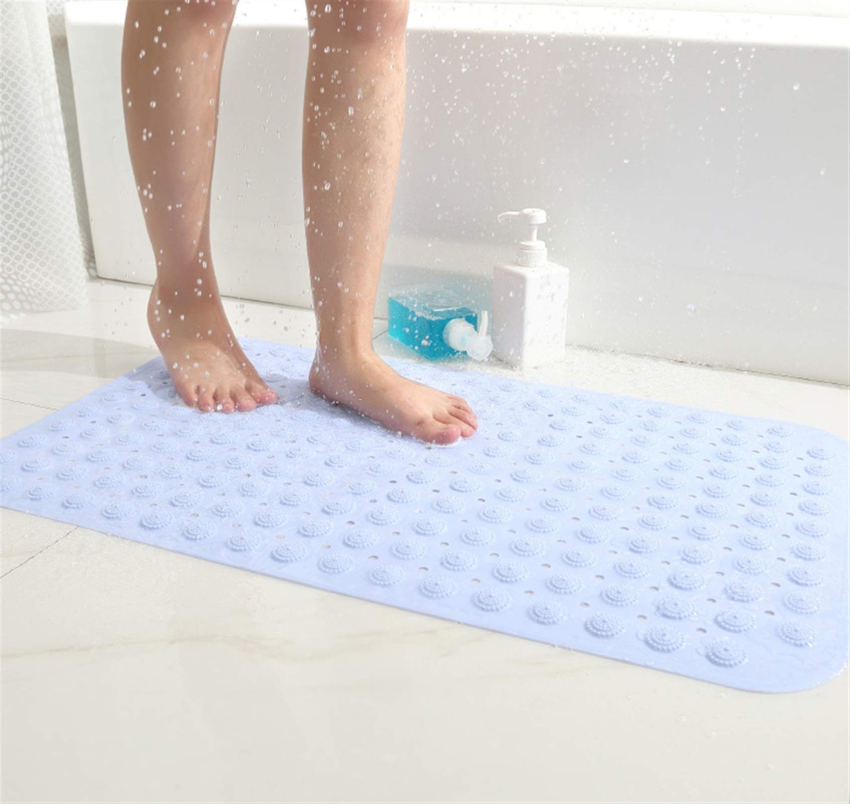 Tapis de bain non toxique extra long vert antidérapant avec ventouses lavable en machine 40 x 100 cm