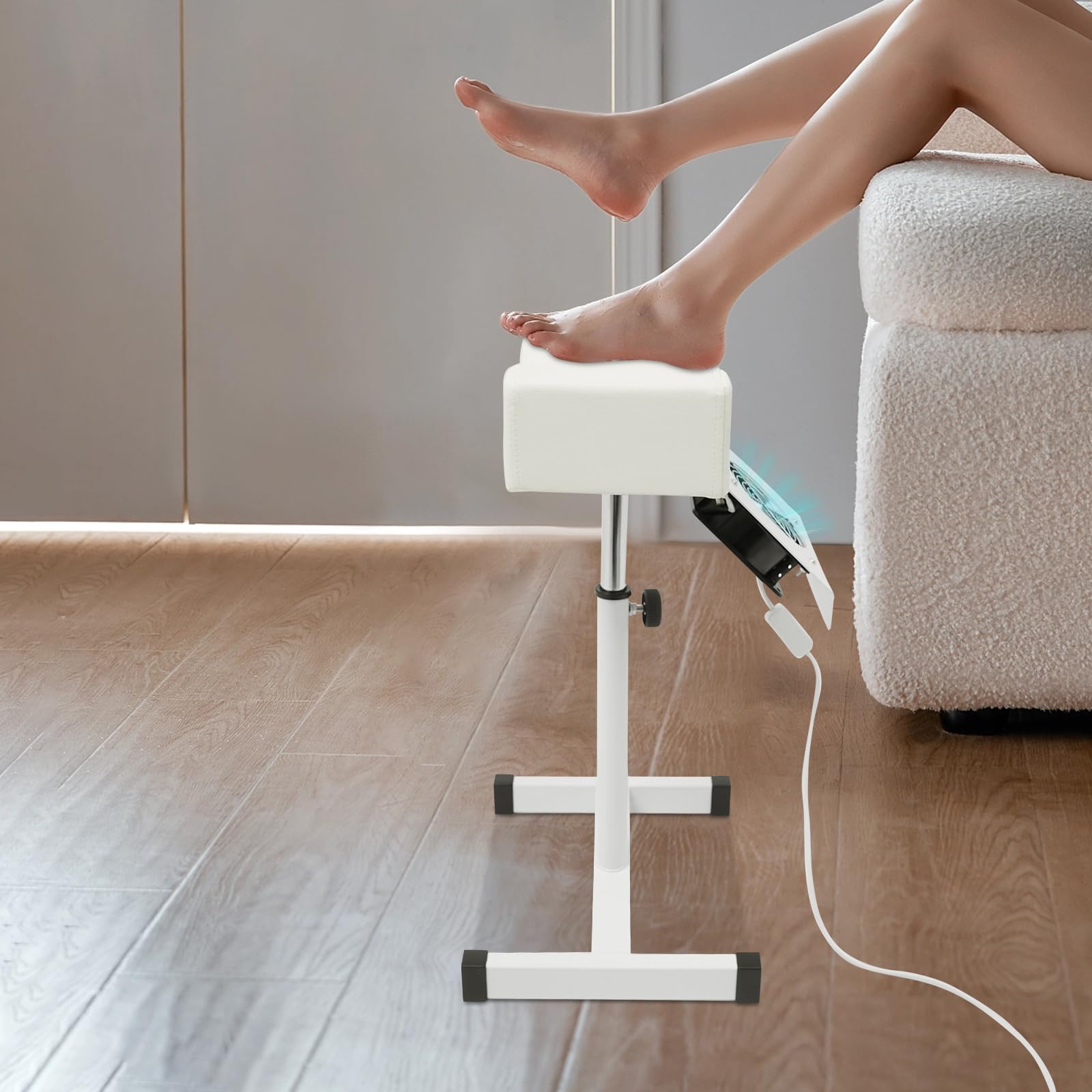 Sgabello per pedicure, 31 x 28 x 45 cm, 10 kg, altezza regolabile, base a forma di H, per pedicure, pedicure, con aspirazione, poggiapiedi per manicure per saloni, spa, uso domestico (bianco)