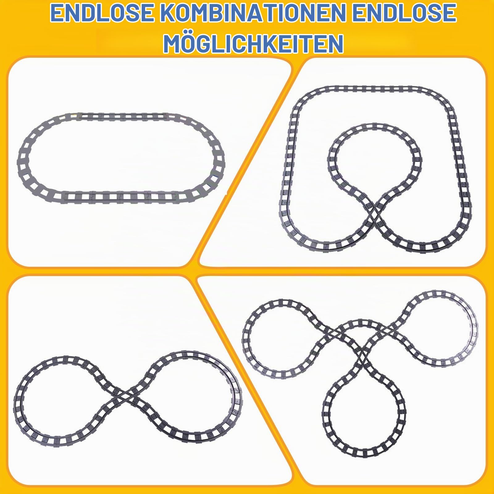 67 Stück Bausteine Schienen Set, City Schienen Eisenbahn mit Cross, Track Gerade, Kurven Schienen, Schräge Schienen, kompatibel mit dem Marktführer ab 2 Jahren
