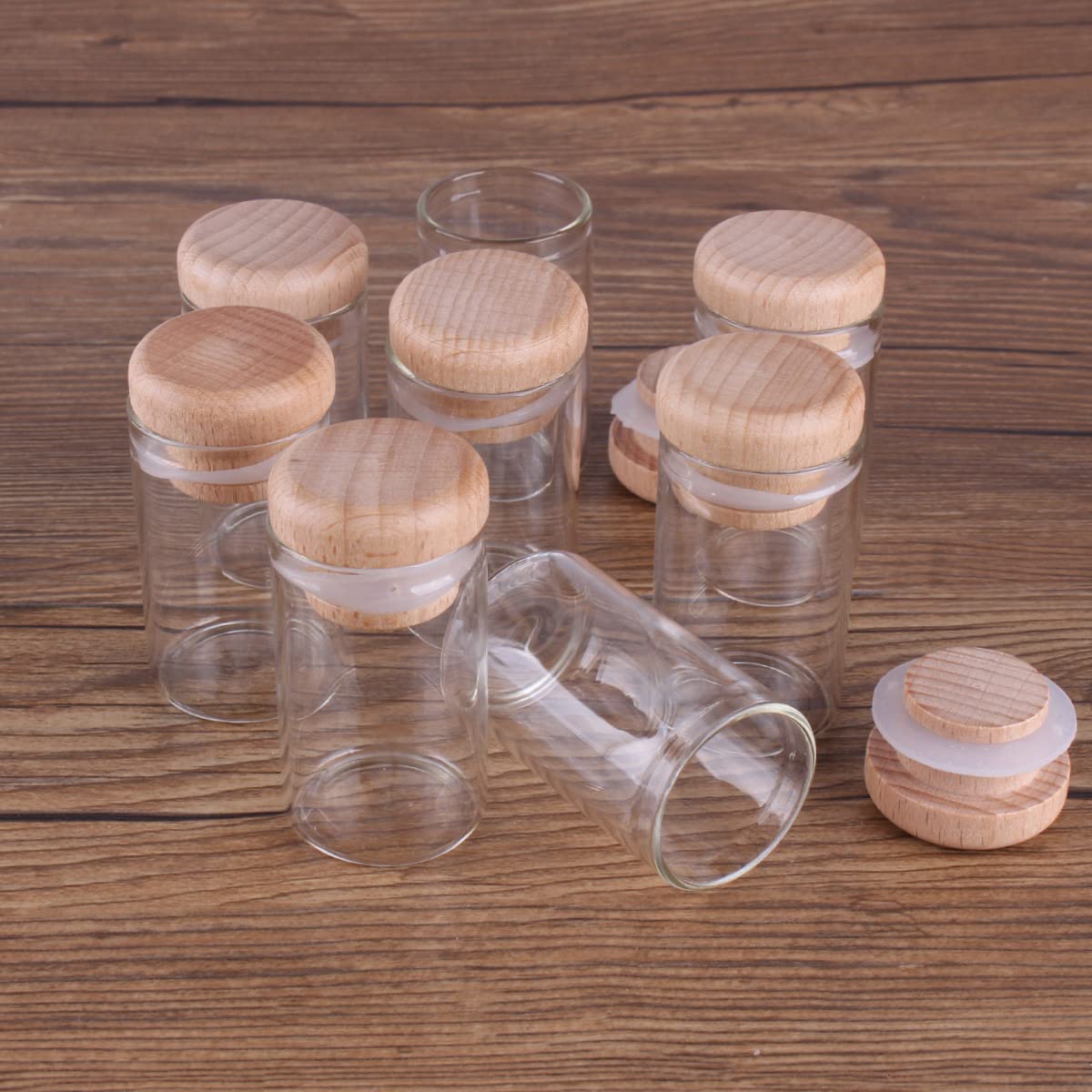 Reagenzgläser aus klarem Glas, Reagenzgläser aus Glas mit Korkstopfen, 5 Stück, 20-ml-Flaschen, Gläser, Fläschchen Holzkappen