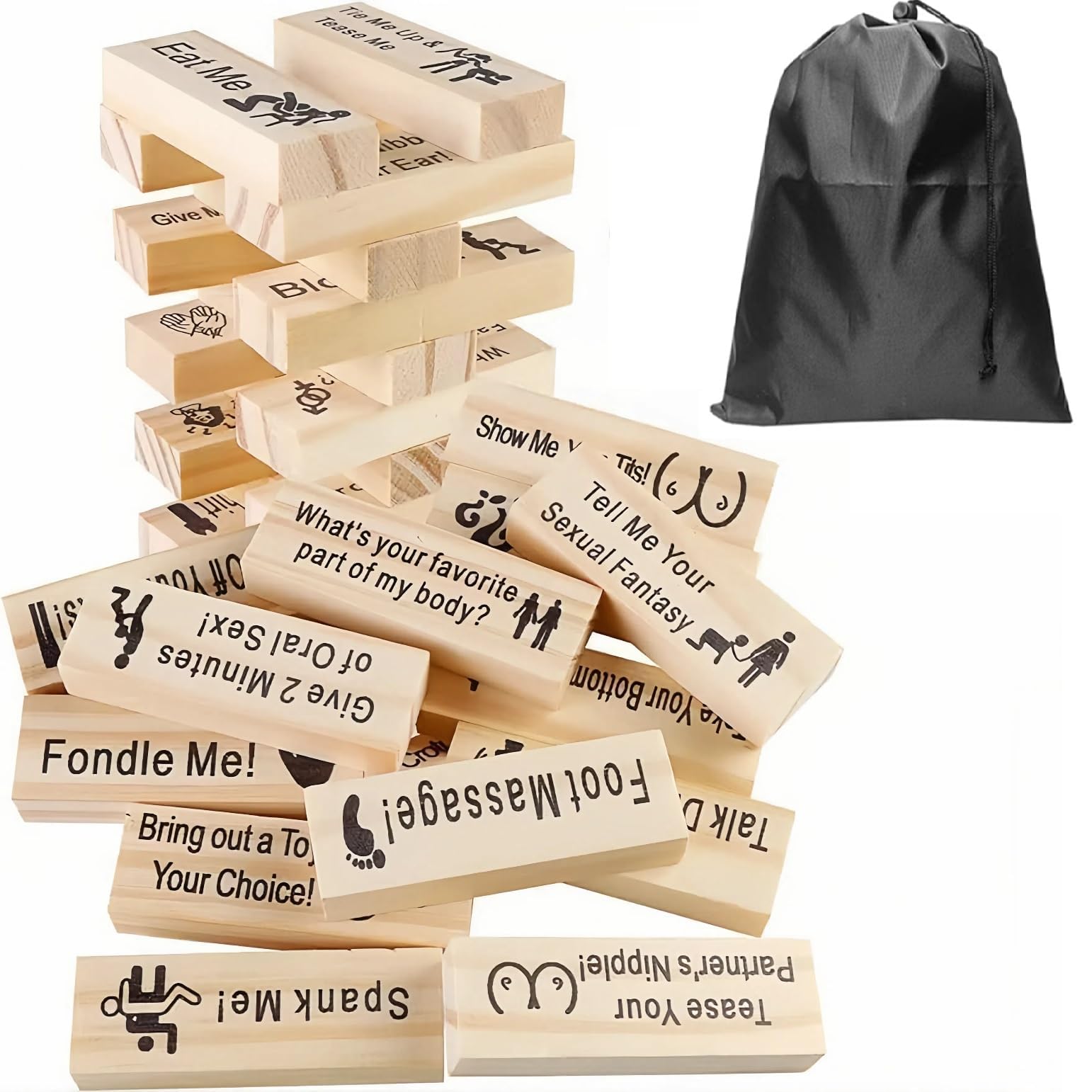 Super Naughty Block Tower Games,Sex Blocks Games Valentine Tumbling Tower Stacking Blocks Game, Couple Activities & Date Night Ideas, Wooden Naughty Date Night Ideas for Adults Night Party Game Gift