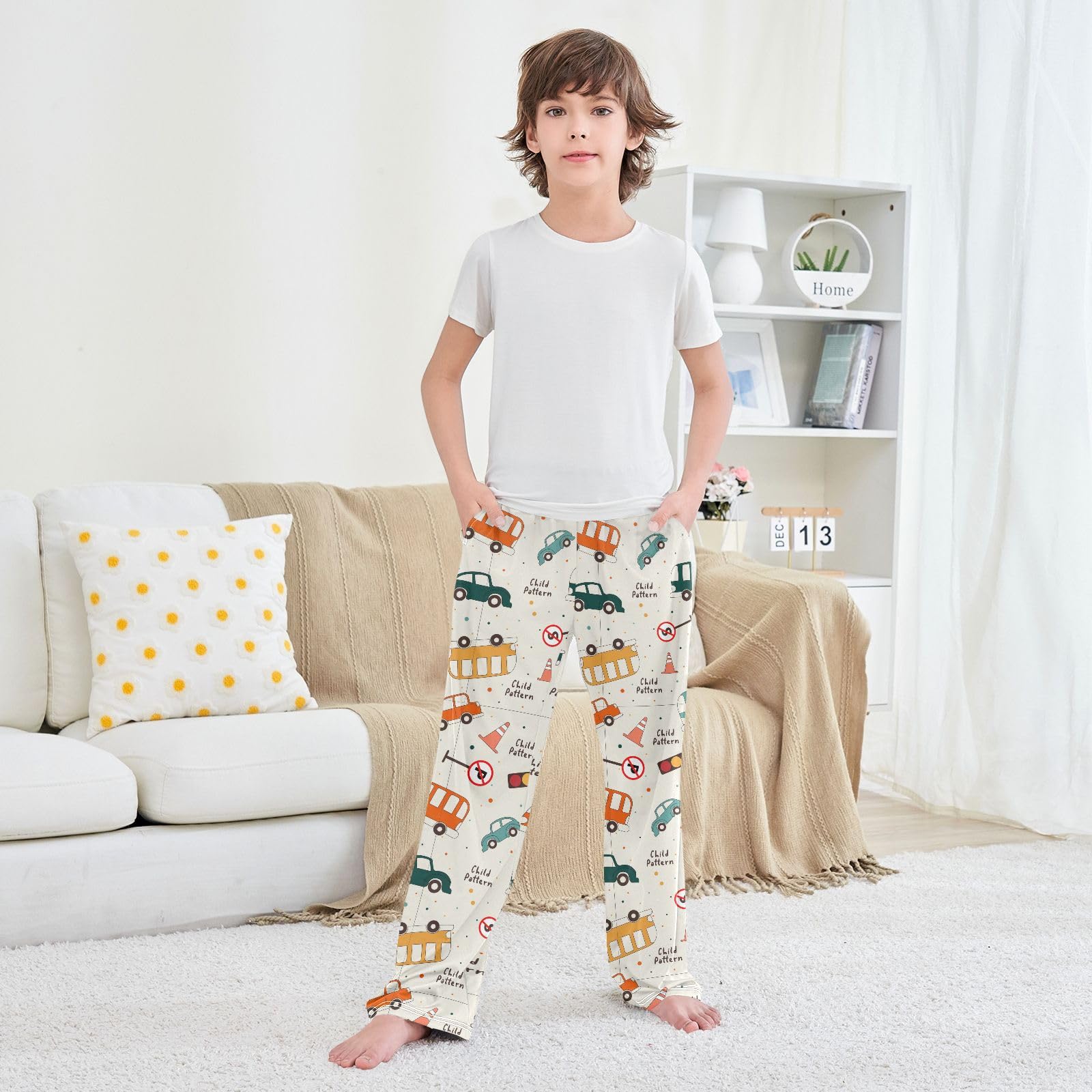 Bas de pyjama pour garçon Motif voiture bus panneau de signalisation Taille S