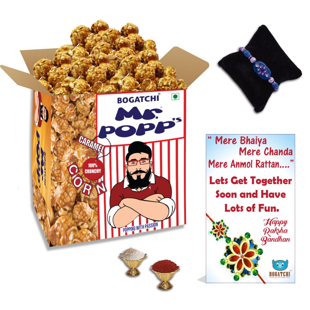 BOGATCHI Mr.POPP's Caramel Popcorn, Handcrafted Gourmet Popcorn Snacks, 100% Mushroom Popped Crunchy Best Quality Kernels, Best Rakhi Gift, 375g + Free Happy Rakhi Greeting Card + Free Rakhi-picture-32