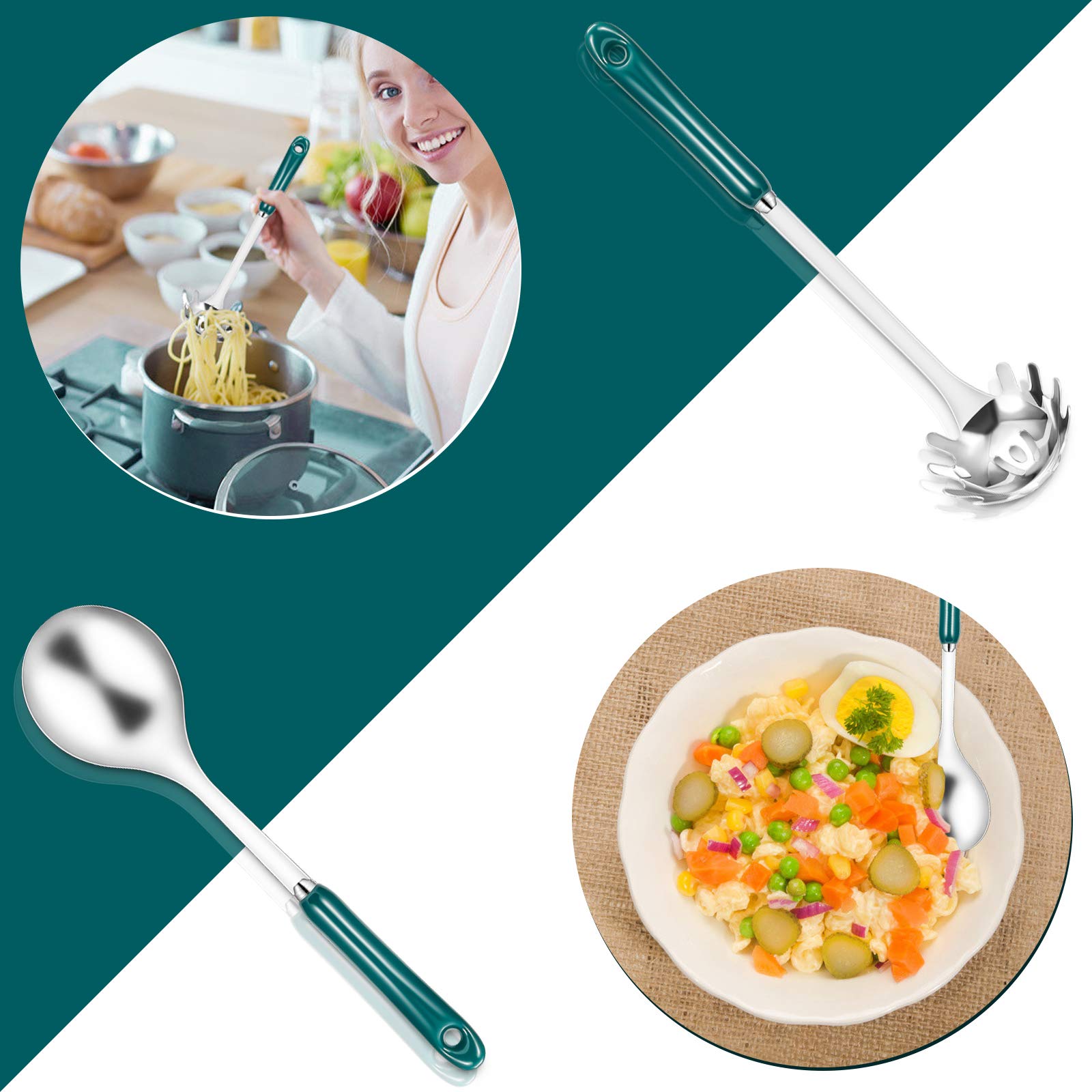 Küchenhelfer-Set aus Edelstahl, 7-teilig, mit Halterung, hitzebeständige Keramikgriffe, Küchenhelfer-Set, Geschenk