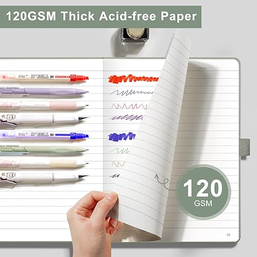 Miniatura 2 de EMSHOI Cuaderno de diario rayado, diario de cuero de 4.23 ozm con notas adhesivas y 256 páginas numeradas, cuaderno A5 de tapa dura con rayas