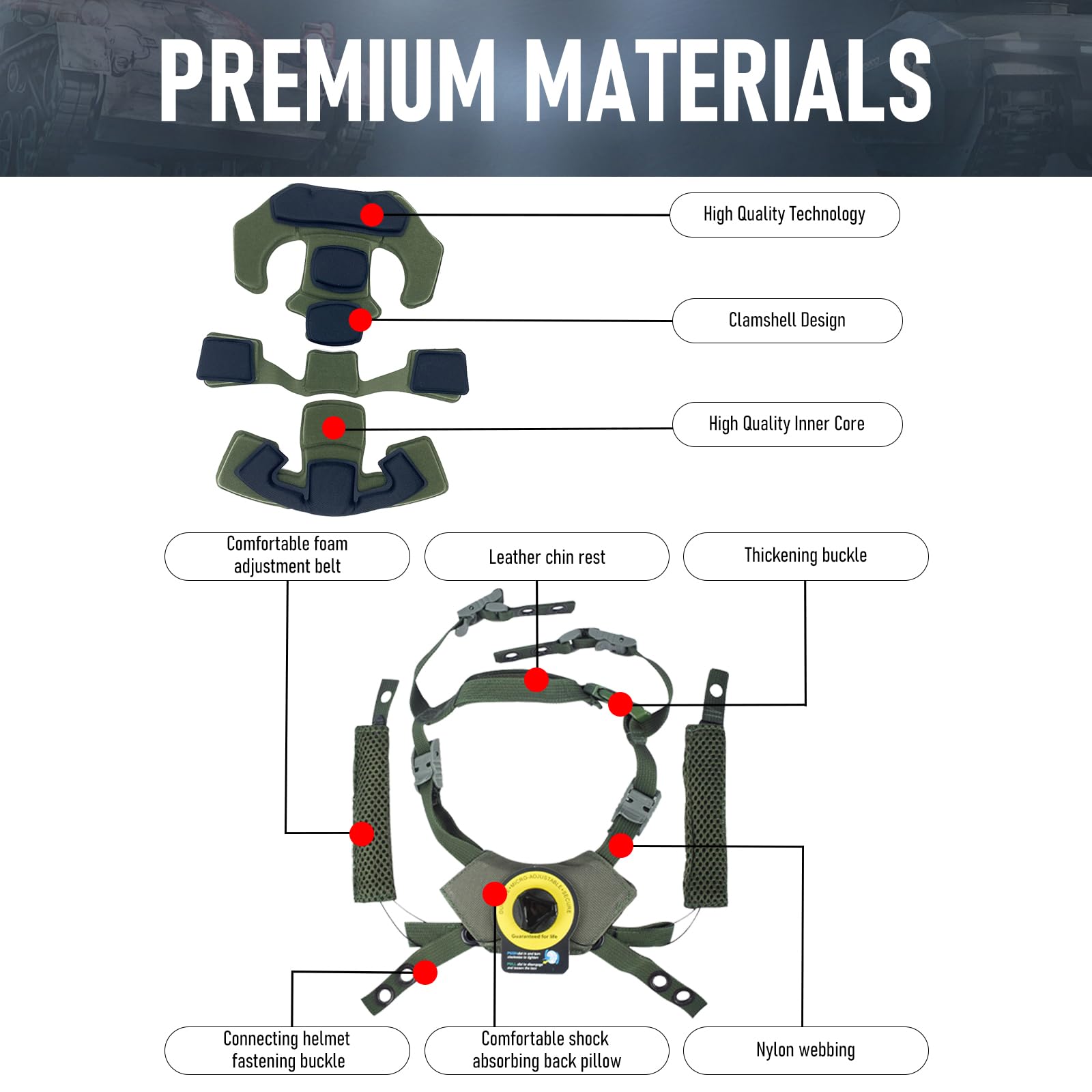 Adjustable Dial Helmet Padding Set Helmet Liner & Chin Strap Kit ...