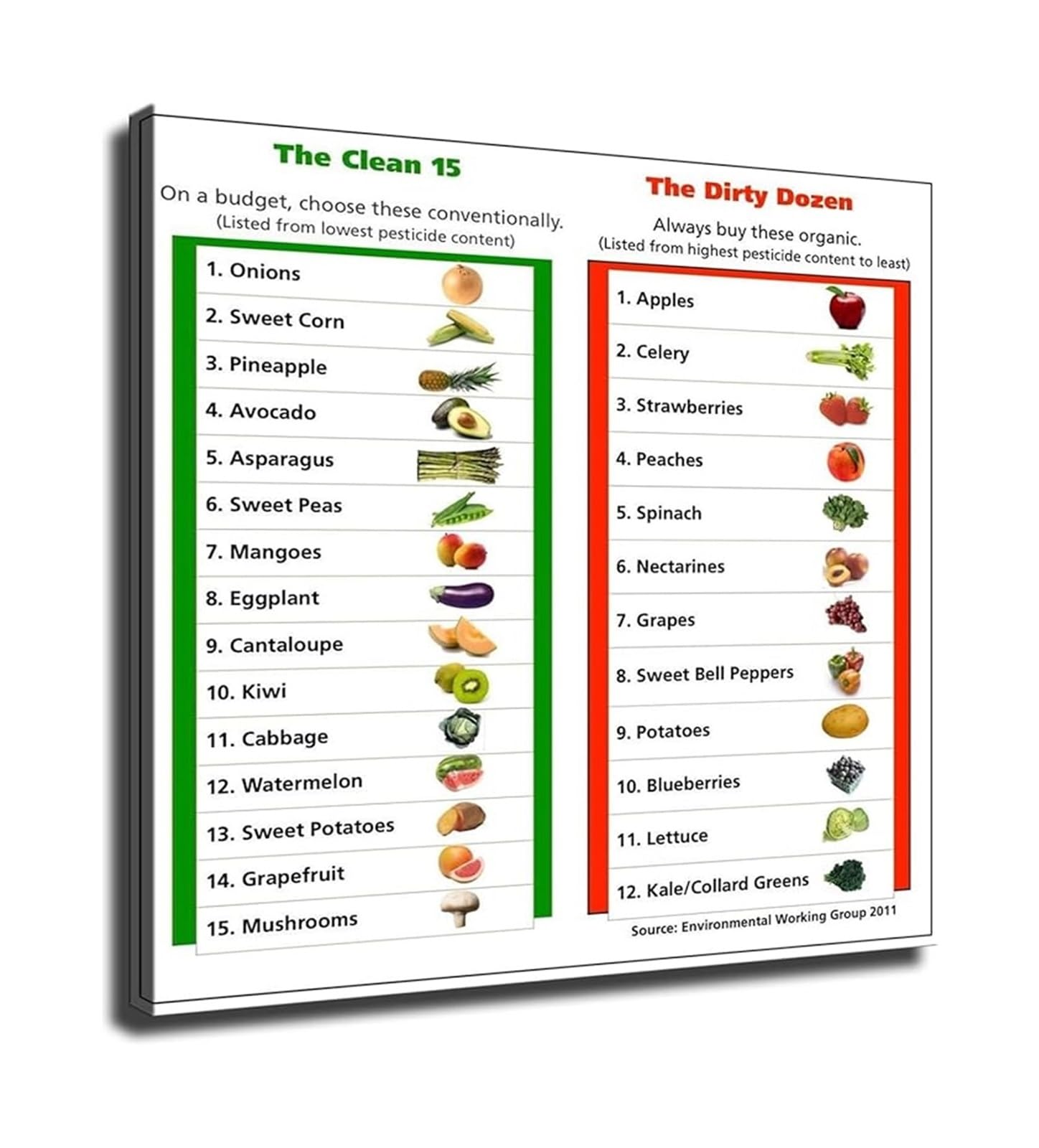 BIRXPMOS EWG Dirty Dozen Clean Fifteen Food Chart Healthy Eating Guide Kitchen Wall-Art Grocery Store(Unframed,12x18inch(30x45cm))