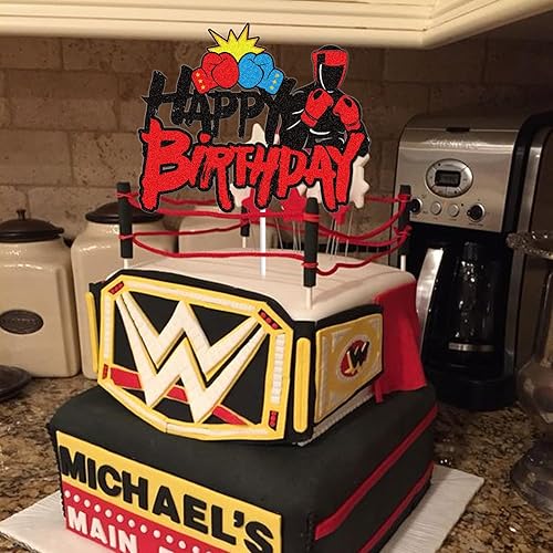 Miniatura 4 de Decoración para tartas de feliz cumpleaños de Pugilist Infighter Beat Boxing Plataforma Decoración de tartas Boxeo Match Deportes Suministros para