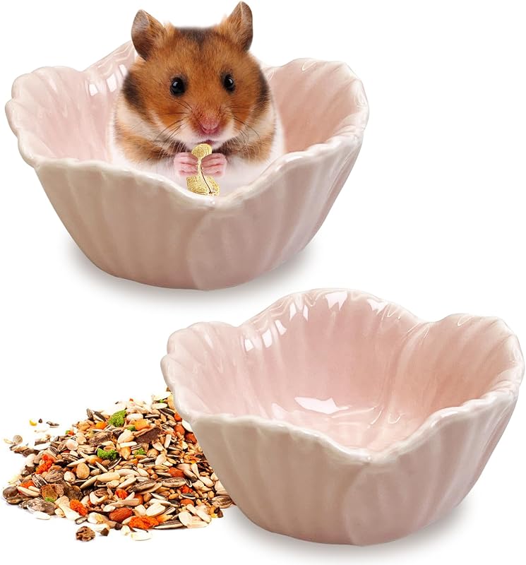 Tfwadmx 2 cuencos de comida para hámster, cuenco de cerámica para hámster, cuenco de comida para hámster enano, comedero para hámster, cuenco de agua para ratas, plato de comida para animales pequeños para osos dorados, erizos, cerdos holandeses, loros (rosa)