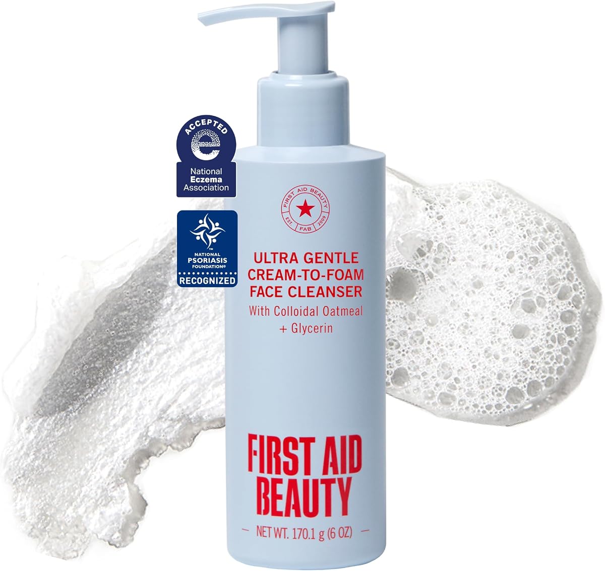 Ultra Gentle Cream-to-Foam Facial Cleanser,Makeup Removing Face Wash with Colloidal Oatmeal & Glycerin, Sensitive & Acne-Prone Skin