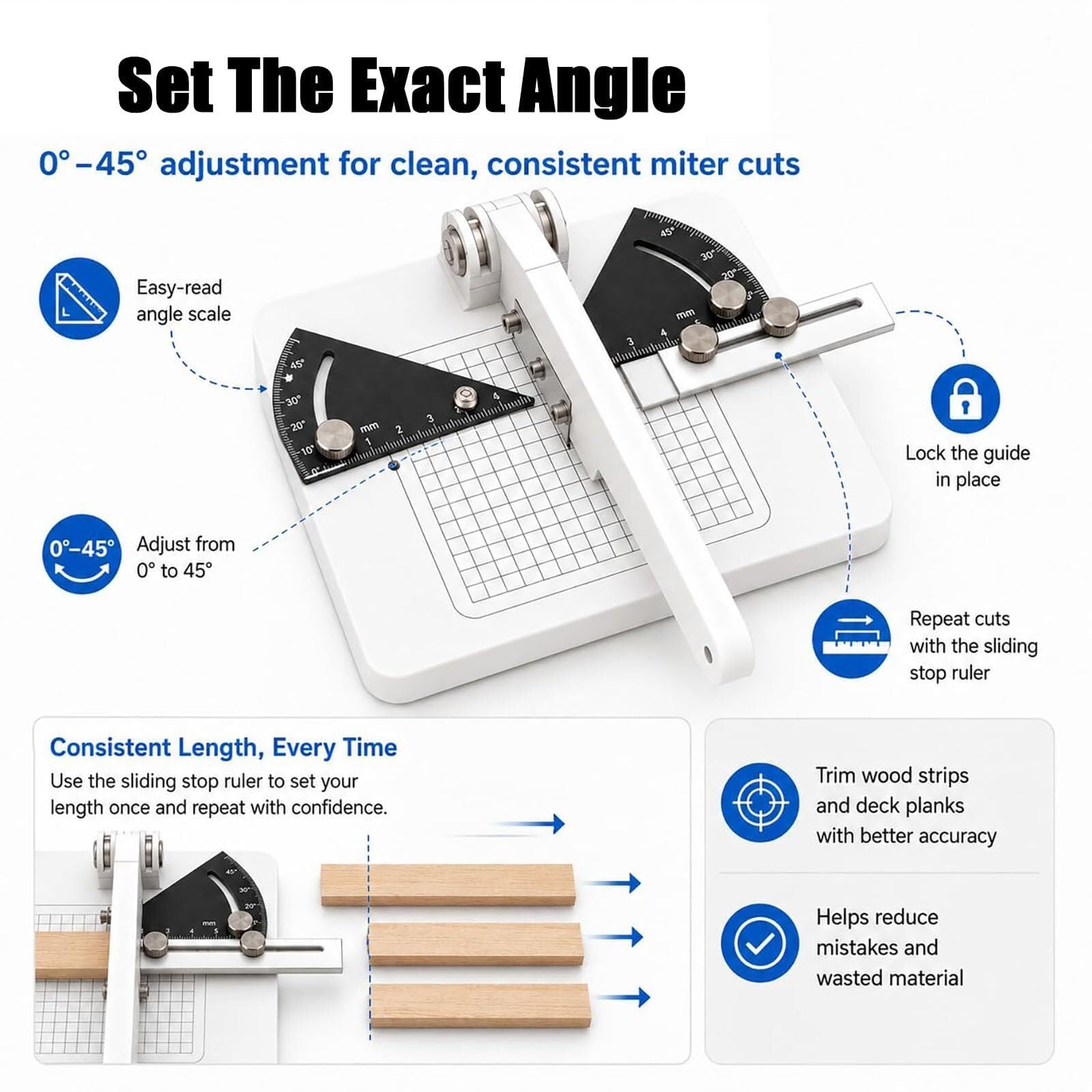 Cortador Angular Manual para Maquetas, 160x120x50 mm | ABS resistente, cortes de 0-45° con hoja fina de 0.23 mm para balsa y PP. Incluye 2 cuchillas. Ideal para carpintería y brico
