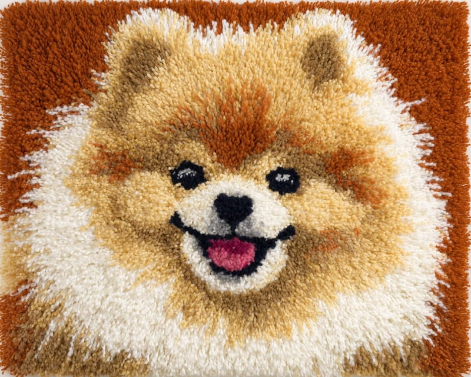 Wallphantom Latch Hook Rug Kit for Adults,Happy Pomeranian,Printed Canvas Crochet Yarn Floor Mat Embroidery DIY Hook and Latch Kit Carpet for Christmas Decoration,52x38cm