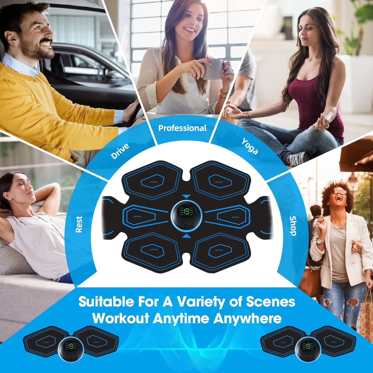 AILEDA Electrostimulateur Musculaire, Ceinture Abdominale Electrostimulation,6 Modes et 19 Intensités, Ceinture Musculation Electrostimulation pour Abdos/Bras/Jambes/Fesses,Homme Femme