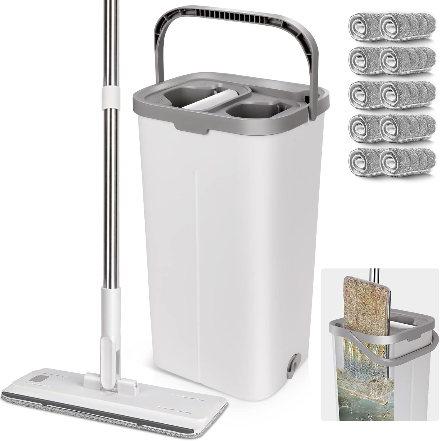 Midyb Flat Mop and Buckets Sets, Microfibre Floor Mop and Bucket Set