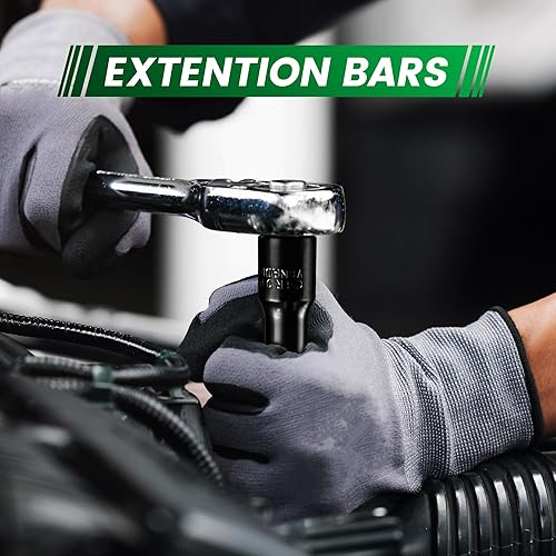 Miniatura 7 de Juego de llaves de impacto de 38" y 12", 35 piezas métricas (0.315-1.181 in) y SAE (38-1 pulgadas) poco profundas, Cr-V, 6 puntos, incluye adaptador