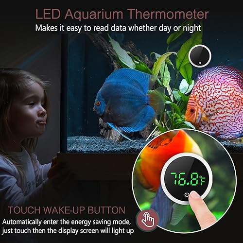 Miniatura 3 de LOFICOPER Termómetro de acuario, termómetro digital para peces, termómetro de reptiles adhesivo con pantalla táctil LED, batería, para peces,