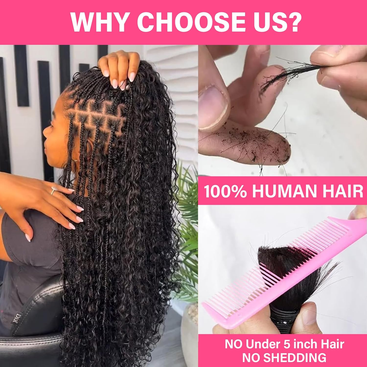 Human Braiding Hair for Boho Braids, 100 Percent Wet and Wavy Brazilian Virgin Human Hair for Boho Knotless 12A Deep Wave Boho Human Braiding Hair Curly Hair Extensions 100g 2 Bundles Natural Color