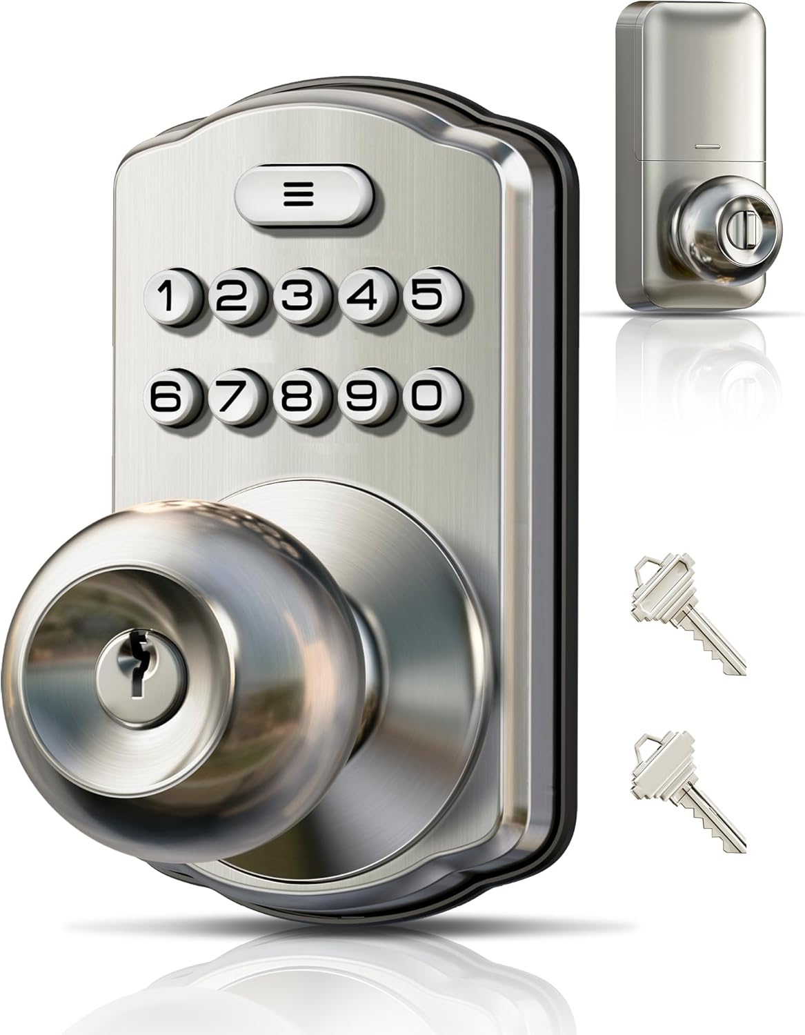 Veise Keypad Door Knob Lock, Keyless Entry Digital Lock with Handle, Electronic Knob for Front Door & Bedroom, Easy Installation, Auto-Locking, Passage Mode, Satin Nickel