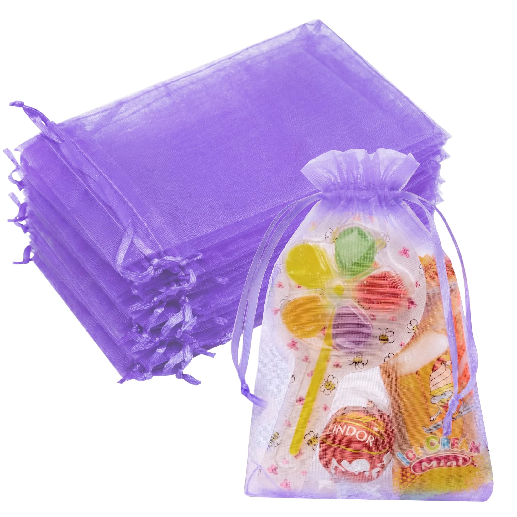 Crweety 50PCS Organza Bags 4x6 Light Purple Small Gift Bags Mesh Drawstring