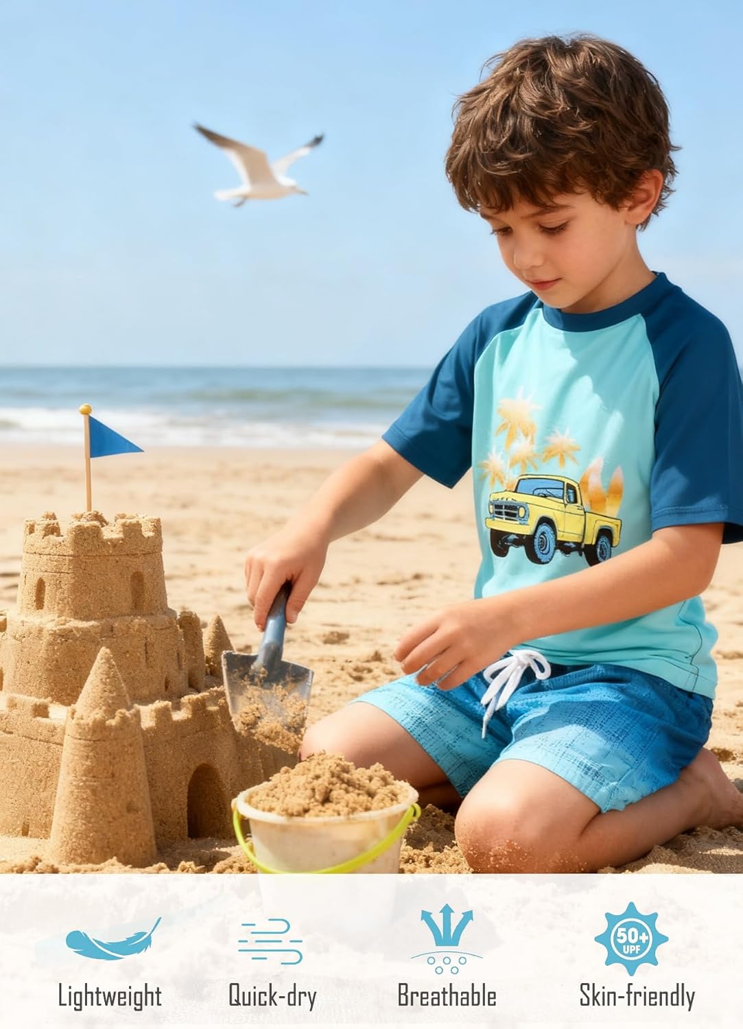 Boys Two Piece Rash Guard Swimsuits Sets Bathing Suits with Trunks 4-12 Years - Image 7