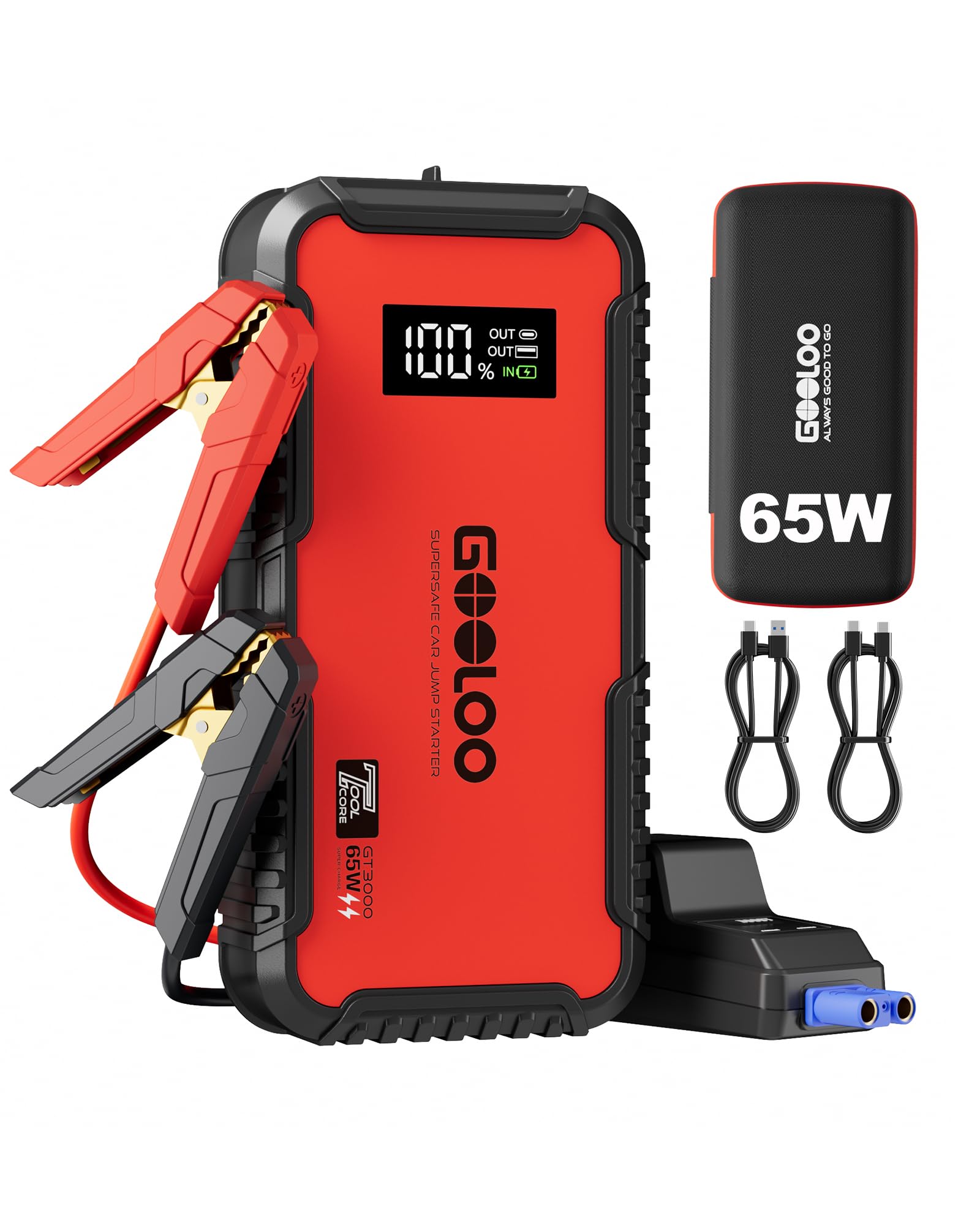 GOOLOO GT3000 Jump Starter 65W Quick Charge 3000A Battery Jumper Starter Portable 12V SuperSafe Lithium Battery Booster 8