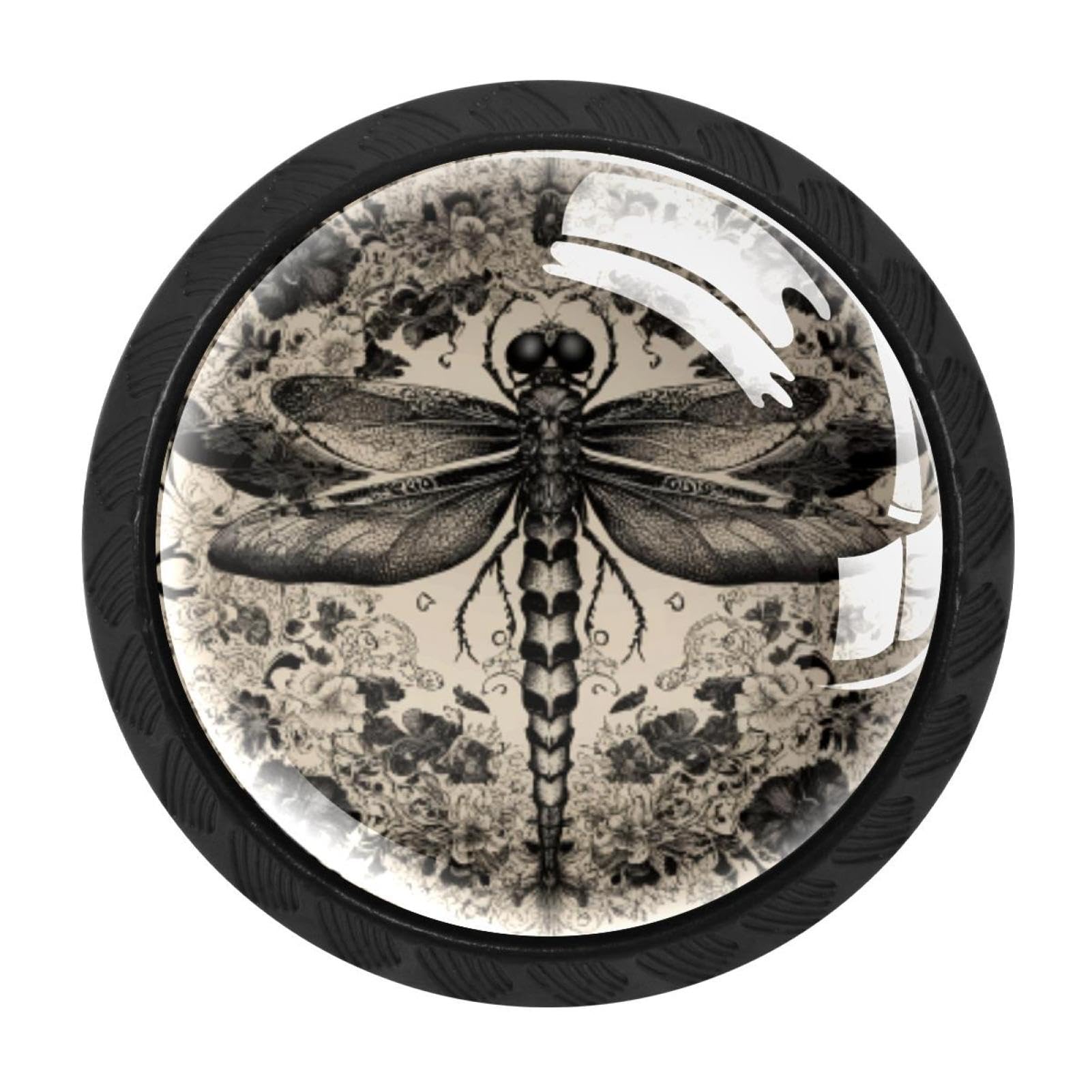 Luoweisi 4 Pack Dragonfly Cabinet Knobs Round Drawer Pulls Cupboard Door Handles Cabinet Hardware for Kitchen Bathroom Decor