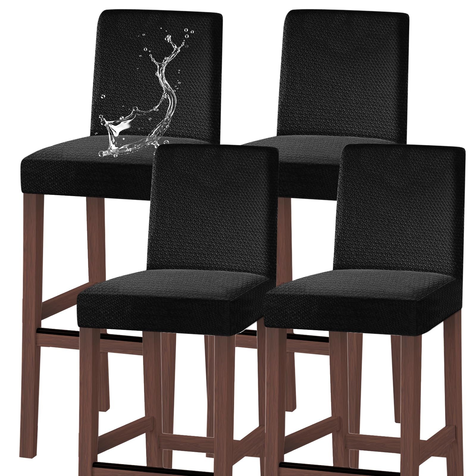 Bar Stool Covers Counter Chair Slipcovers Set of 4,Black