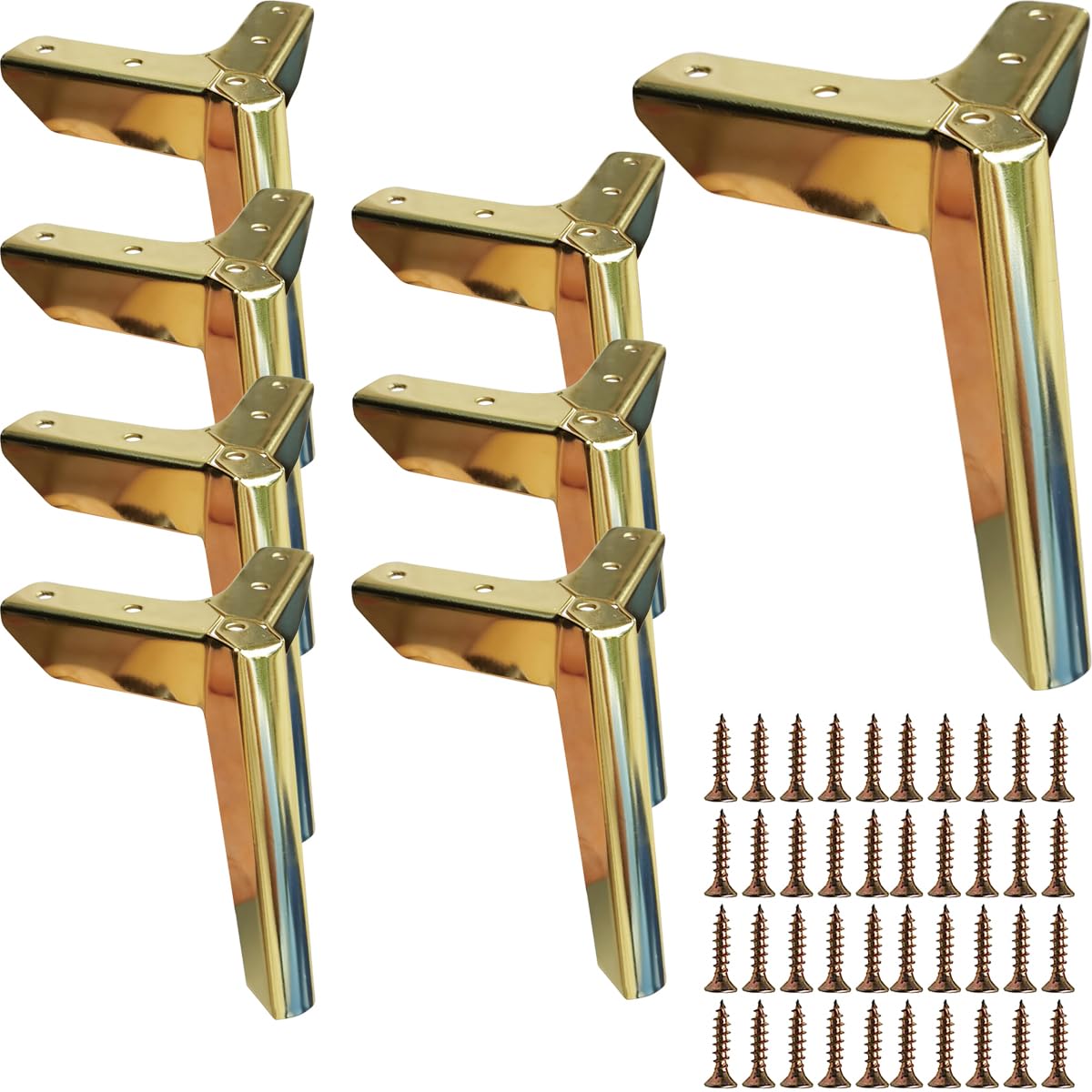 Hyever4 Inch Gold Metal Furniture Legs, Sofa Replacement Legs/Modern Style Sofa Legs Set of 8, Suitable for Sofa Table Cabinet Nightstand Ottoman DIY 4 Inch Gold