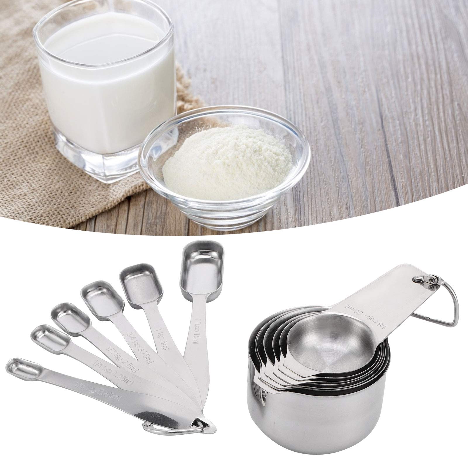 Ensemble de Tasses à Mesurer et Cuillères en Acier Inoxydable,