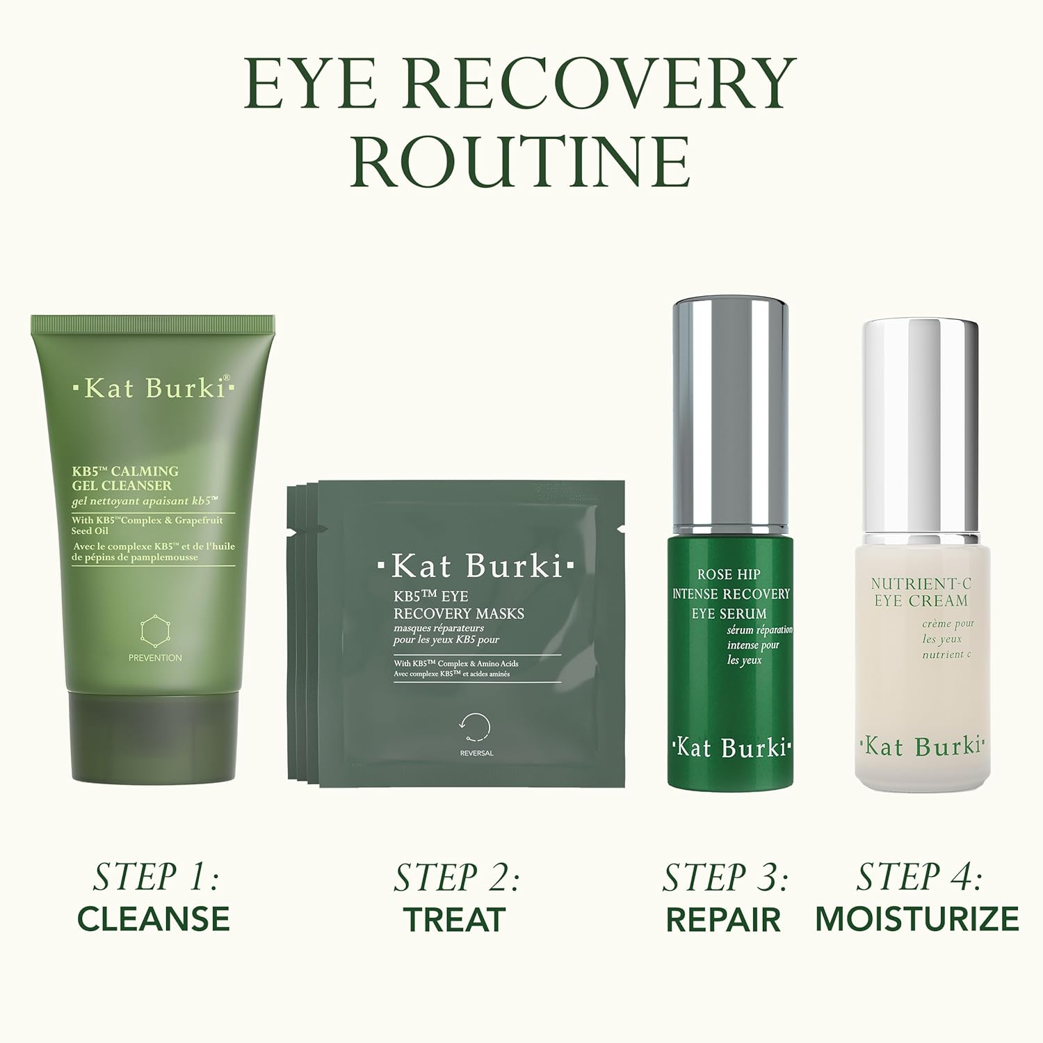 KAT BURKI KB5 Eye Recovery Masks, Lifting, Illuminating Under Eye Patches with Botanical Hyaluronic Acid, Niacinamide & Plant Stem Cells, 8 Applications