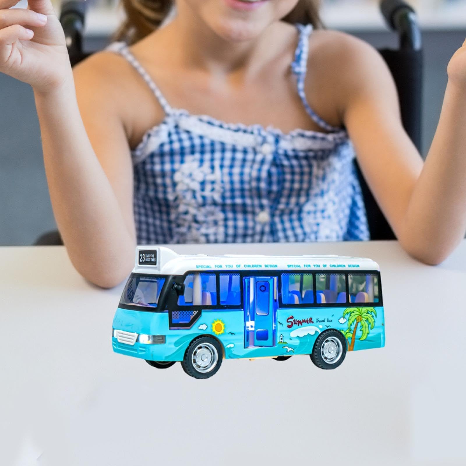 DuskHaven Spielzeugbus für Kinder, Trägheitsantrieb, Robustes Fahrzeug, Bus mit Geräuschen Und Lichtern, Spielzeugauto Modell für Jungen, Blau