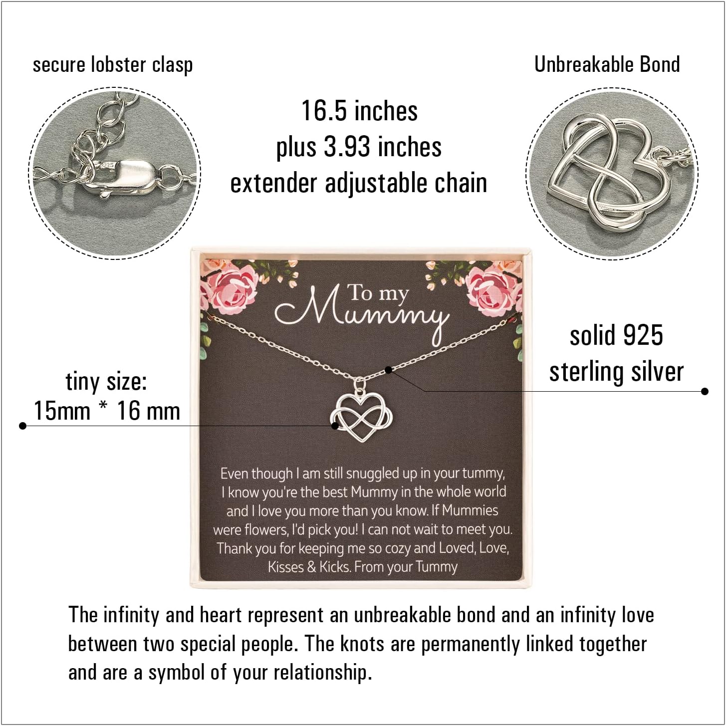 RareLove New Mom Gifts for Women,Mom Gifts,Pregnancy Gifts for First Time Moms,To My Mummy 925 Sterling Silver Tiny Infinity Heart Necklaces for Women,Wife Christmas Gifts - Image 3