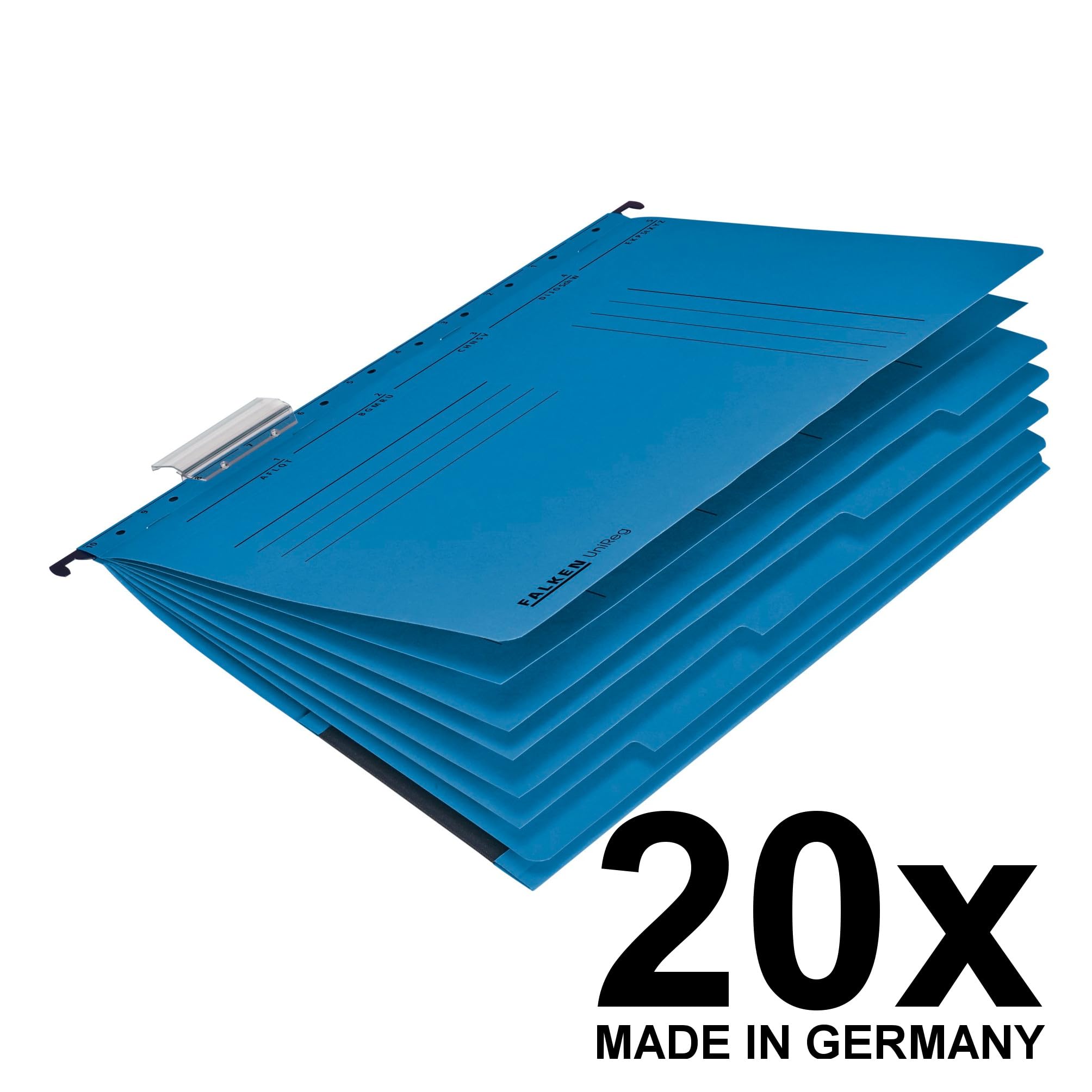 Original Falken 20er Pack Projekthefter und Personalhefter UniReg. Made in Germany. Aus Recycling-Karton für DIN A4 kaufmännische Heftung blau Blauer Engel Personalakte Personalmappe