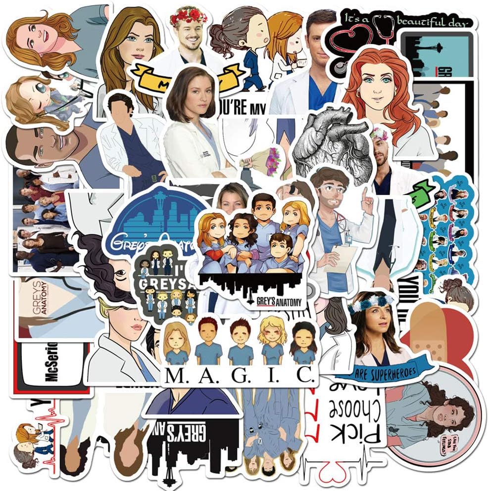The TV Show Grey's Anatomy Stickers for Water Bottles 50 Pack Waterproof,Aesthetic,Trendy Stickers for Teens,Girls Perfect for Waterbottle,Laptop,Phone,Travel Extra Durable Vinyl