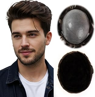 ROSELOVER 8x10 Inch PU Thin Skin Toupee for Men - 0.03mm Human Hair Replacement System,Natural Look Hair Prosthesis Units for Men, Durable & Breathable Hairpiece,Dark Brown
