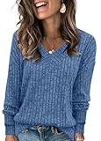 Womens Tops Fall Fashion Sweaters Long Sleeve Shirts V Neck Sweatshirts Casual Loose Winter Clothes 2025