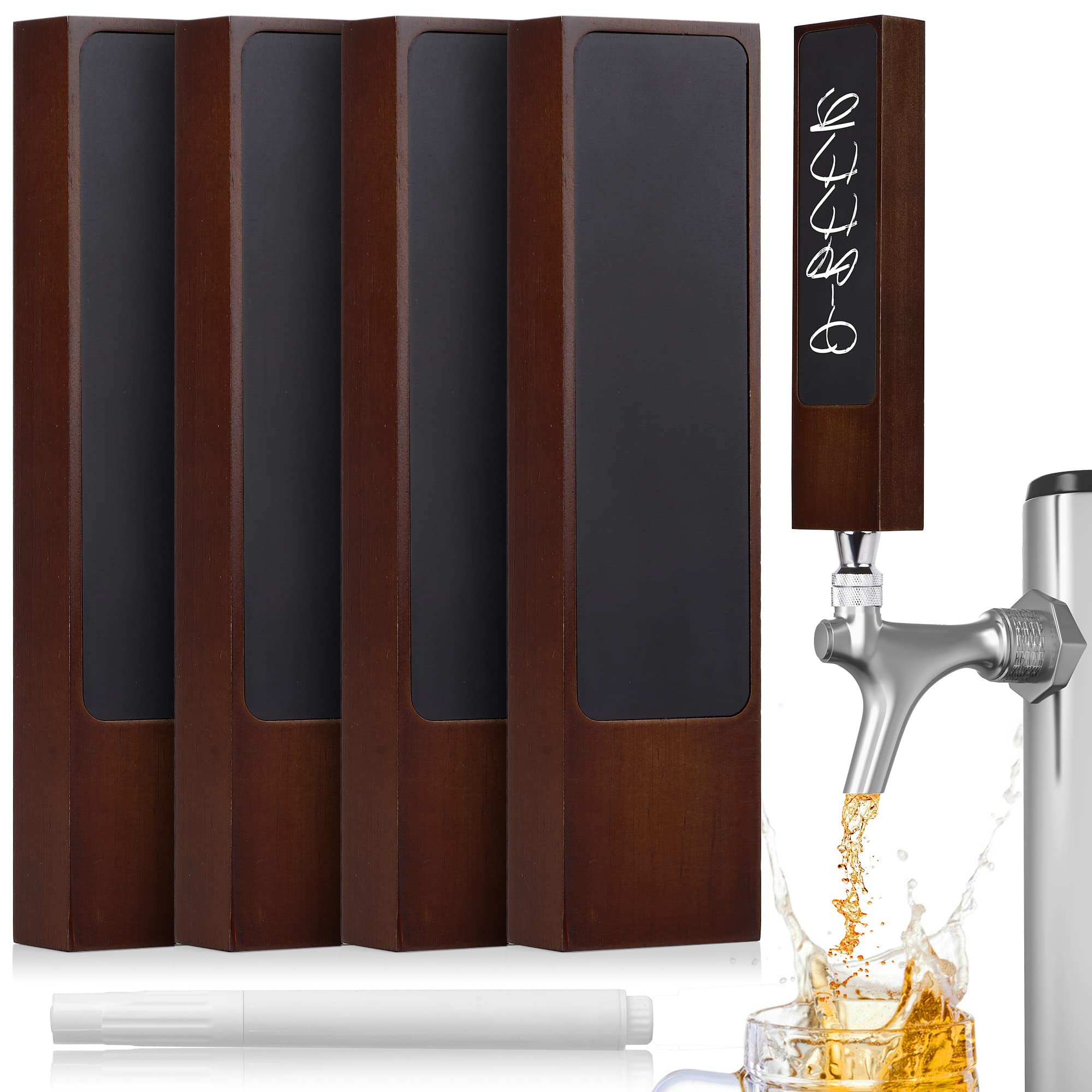 Chalkboard Beer Tap Handles - Wooden Walnut Beer Tap Handles With Chalkboard And White Marker - Keg Handles for Homebrew, Bars, Restaurant, Wedding and Beer Lover - Bar Tap Handles (Set of 4)