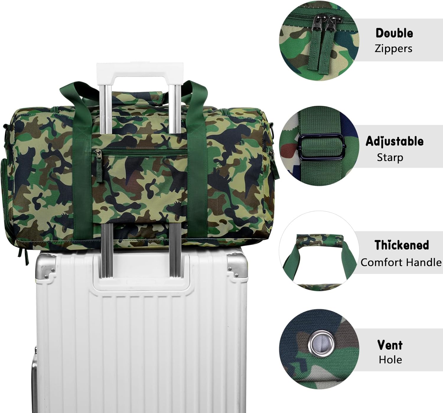 Boys Duffle Bag for Travel, Kids Duffle Bag Large Weekender Overnight Bags with Kids Toiletry Bag Set Shoe Compartment Carry on, Dinosaur Camo - Image 4