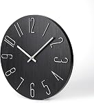jomparis Wall Clock 12" Silent Non-Ticking Modern Style Wooden Wall Clocks Decorative for Office Home Bedroom School (Black)