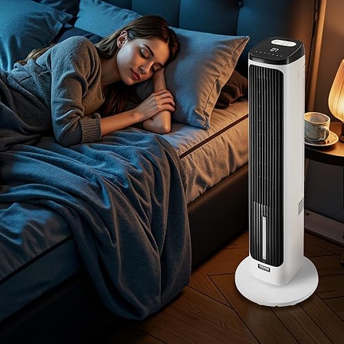Miniatura 8 de VEVOR Enfriador de aire evaporativo, ventiladores de pie que soplan aire frío, ventilador de torre oscilante remoto de 70 de 23.3 piess con 4 modos