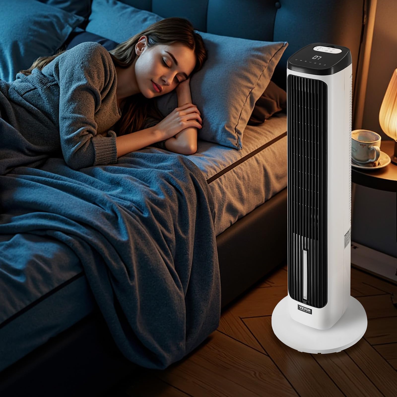 VEVOR Ventilateur Colonne, 1017 mm, Ventilateur Tour Sol Oscillant 70° Silencieux Portable, 7 m/s, Vitesses Réglables, avec Minuterie 24 h, Télécommande, Refroidissement pour Chambre, Bureau, Maison