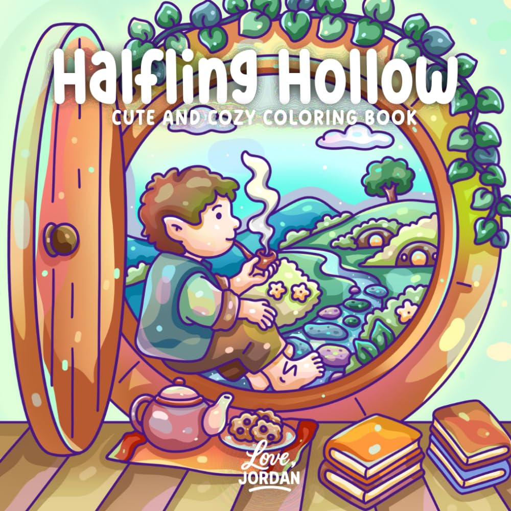 Halfling Hollow: A Cute and Cozy Coloring Book for Adults and Teens Featuring Charming Halfling Characters and Whimsical Fantasy Scenes for Relaxation and Stress Relief