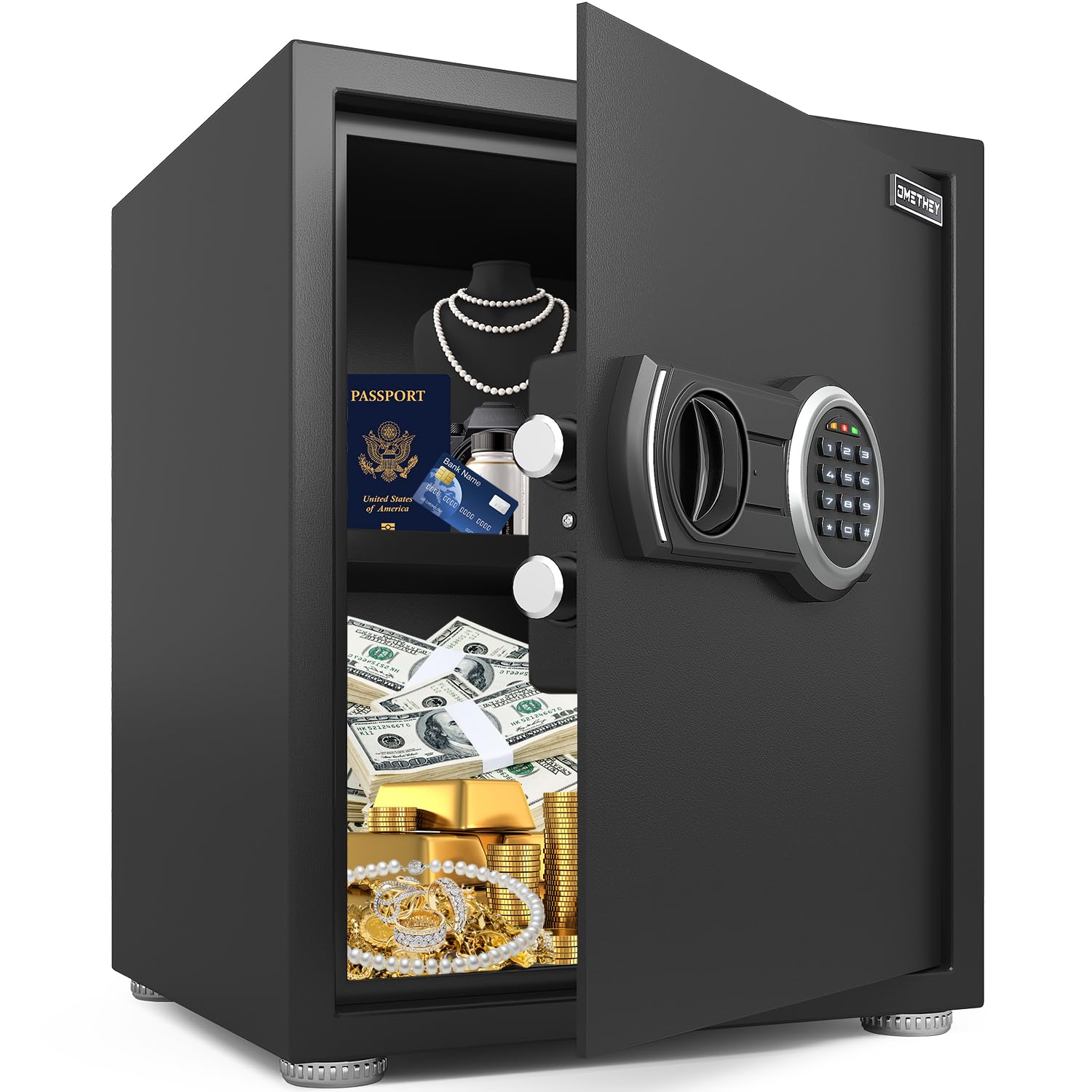 Safe Box Fireproof Waterproof, 2.0 Cub Fireproof Safe with Backlit Digital Keypad and Mute Function, Money Safe with LED Light & Removable Shelf, Security Safe for Home, Office and Hotel