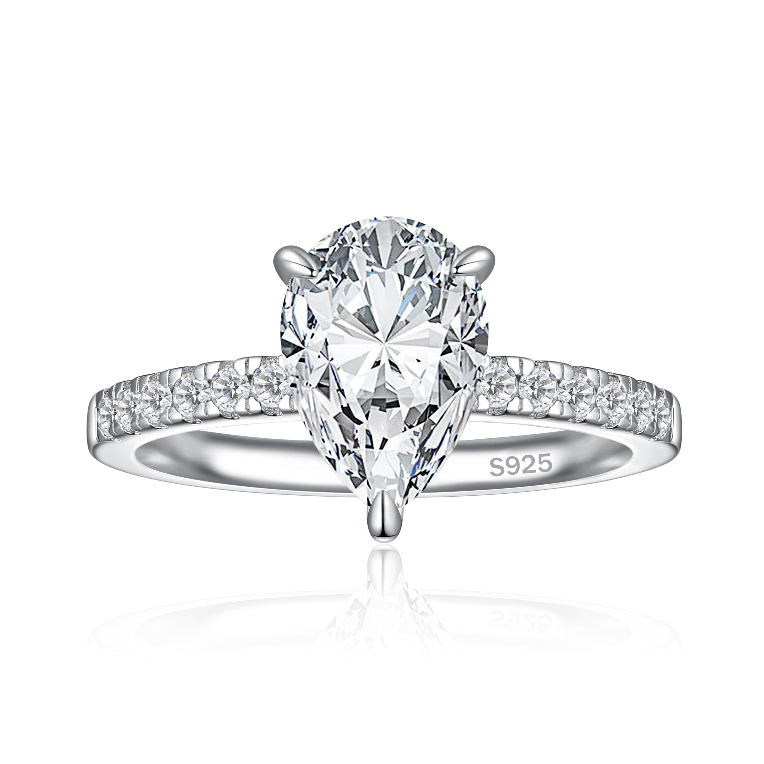 JALOKIVI 1.5/2/3CT 925 Sterling Silver Engagement Rings for Women Pear Cut Cubic Zirconia Wedding Rings for Women Promise Rings for Her Size 4-12.5