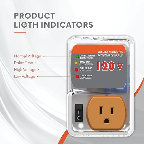 Miniatura 3 de GIDEON Regleta de alimentación de dos piezas, protector de sobretensiones ajustable Electronic120V, voltaje alto y bajo para uso doméstico,